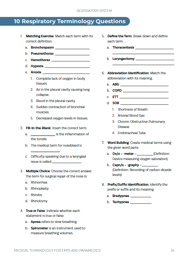Medical Terminology Workbook for EMTs and Paramedics (E-book)