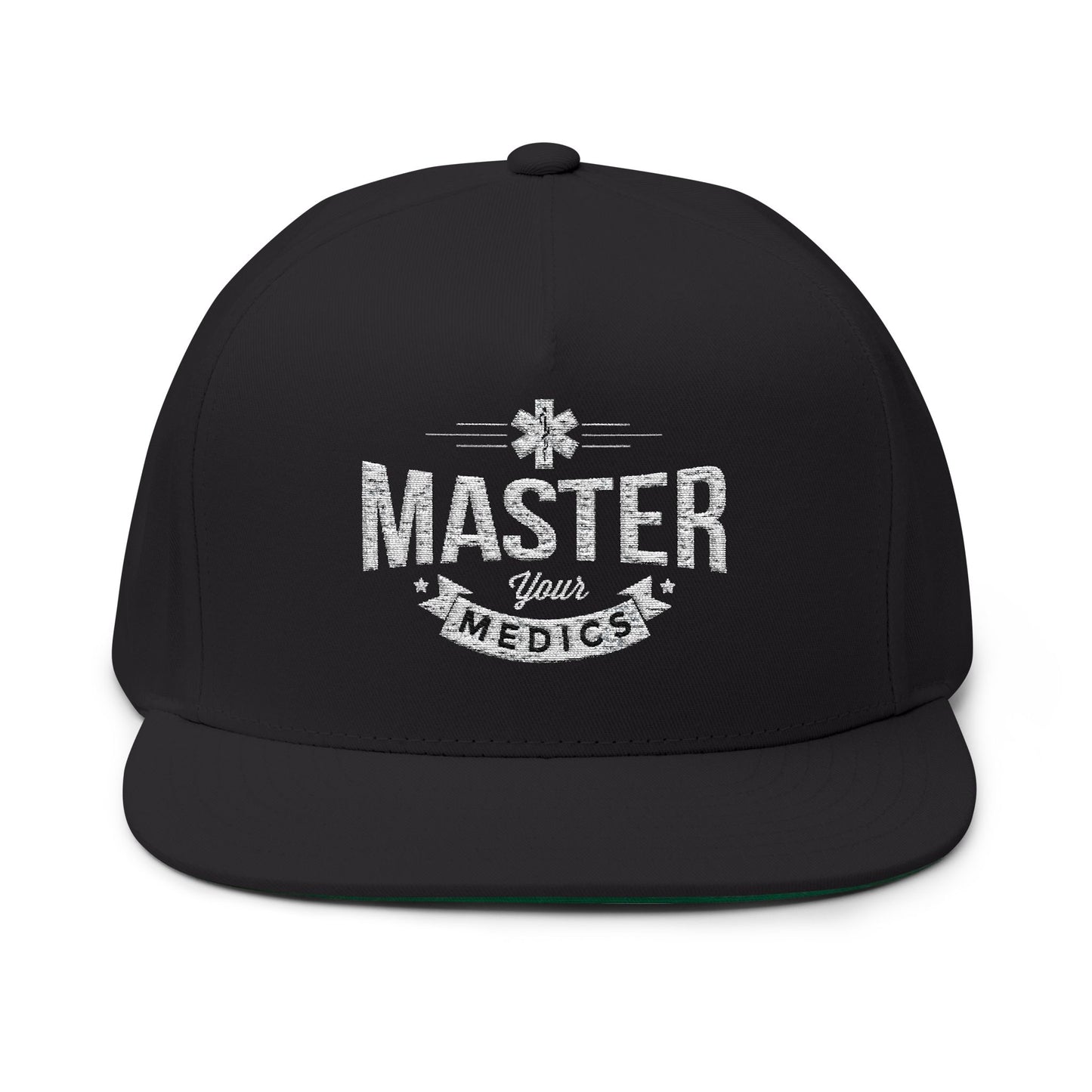 Master Your Medics Embroidered Flat Bill Cap — EMT/Paramedic Pride Snapback