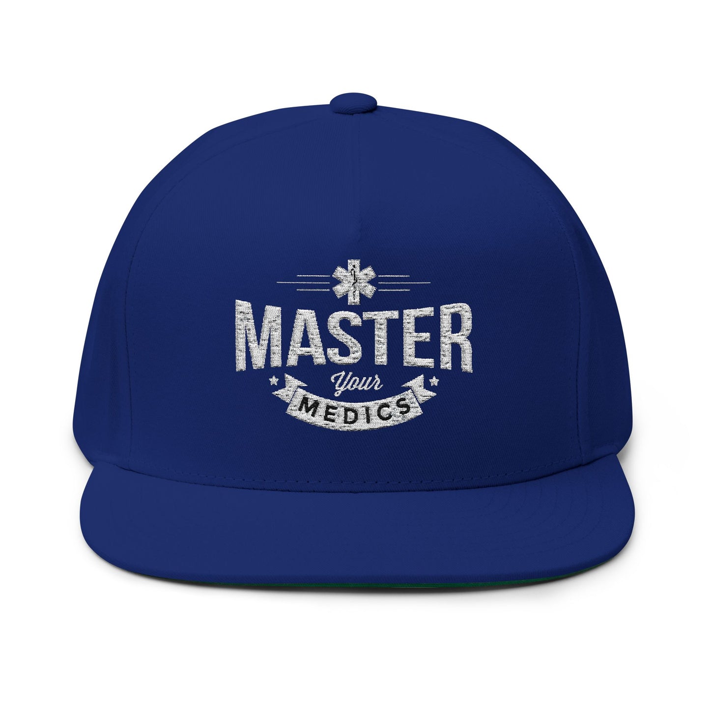 Master Your Medics Embroidered Flat Bill Cap — EMT/Paramedic Pride Snapback